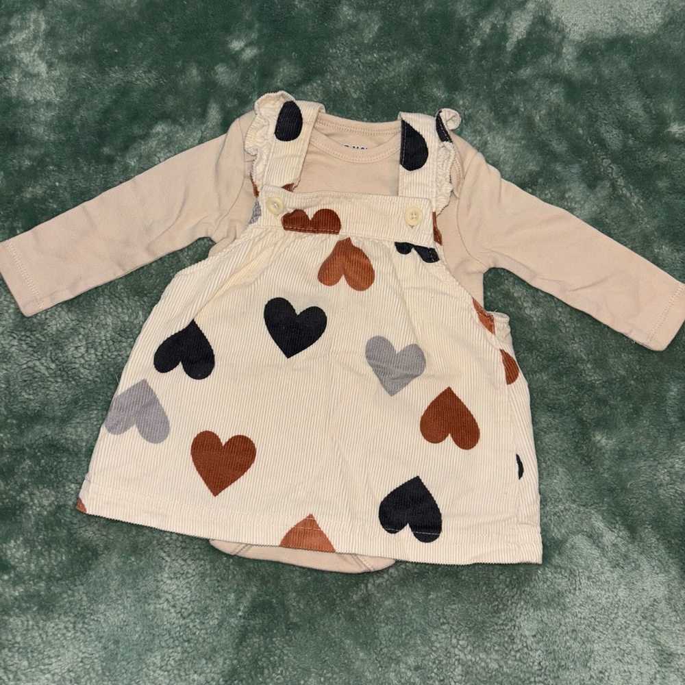 Heart Patterned Corduroy Baby Dress with Long Sleeve Onesie